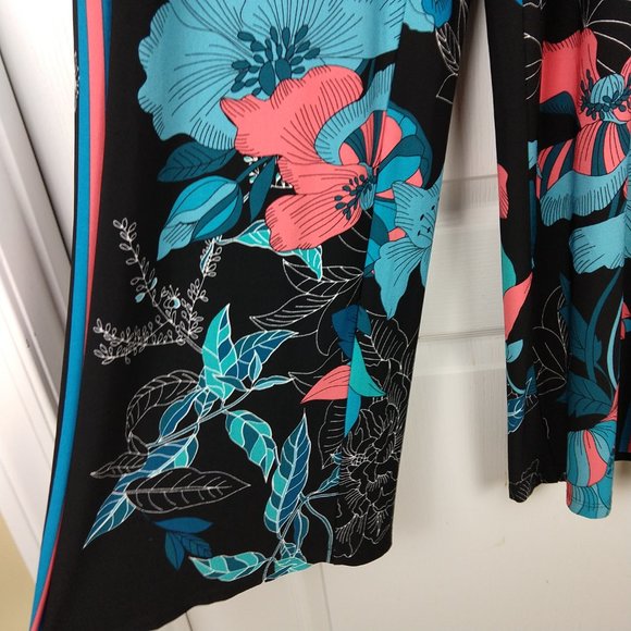 Susan Graver Womens Black Blue Floral Polyester Blend Relaxed Sweatpants - Picture 6 of 10